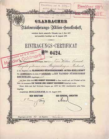 Gladbacher Rückvers,-AG (weißes Papier, St. 1920/1923)