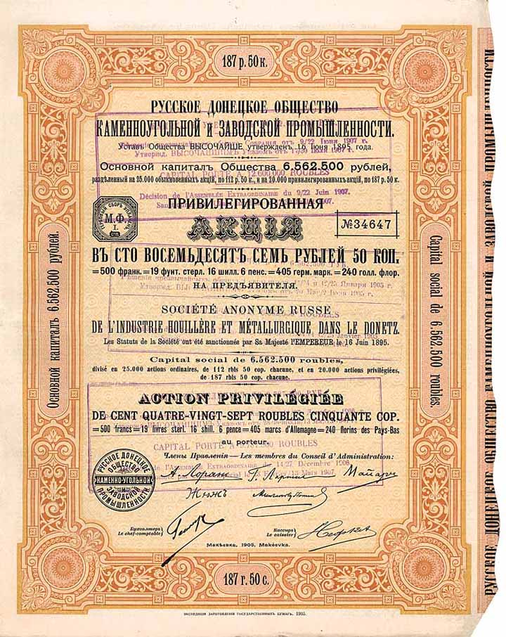 S.A. Russe de L'Industrie Houillère et Métallurgique Dans le Donetz