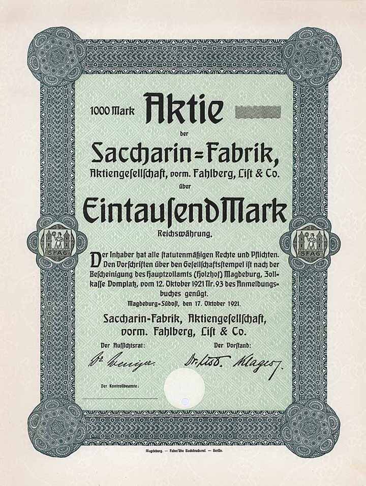 Saccharin-Fabrik AG vorm. Fahlberg, List & Co.