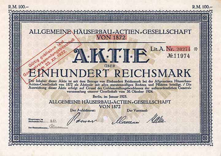 Allgemeine Häuserbau-AG von 1872 (Namenszusatz von 1872 getilgt)