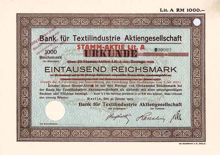 Bank für Textilindustrie AG