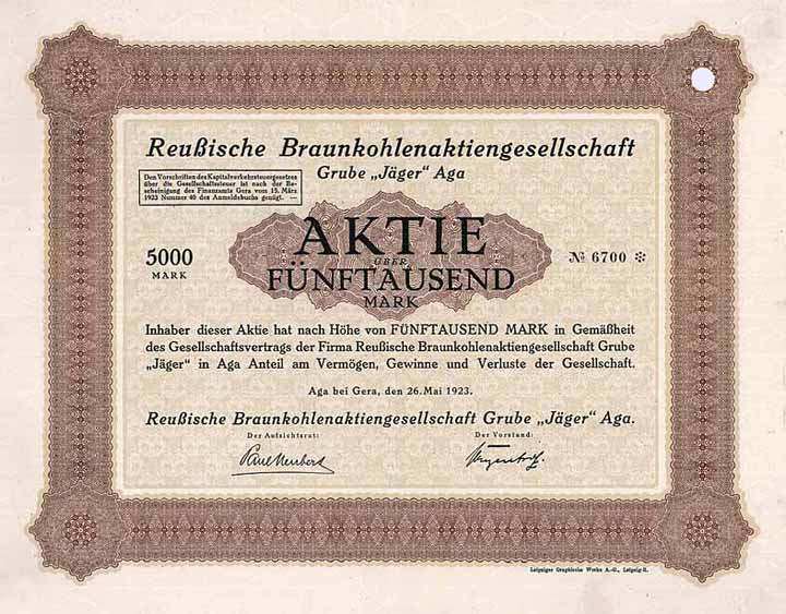 Reußische Braunkohlen-AG Grube "Jäger" Aga