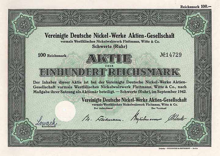 Vereinigte Deutsche Nickel-Werke AG vormals Westfälisches Nickelwalzwerk Fleitmann, Witte & Co.