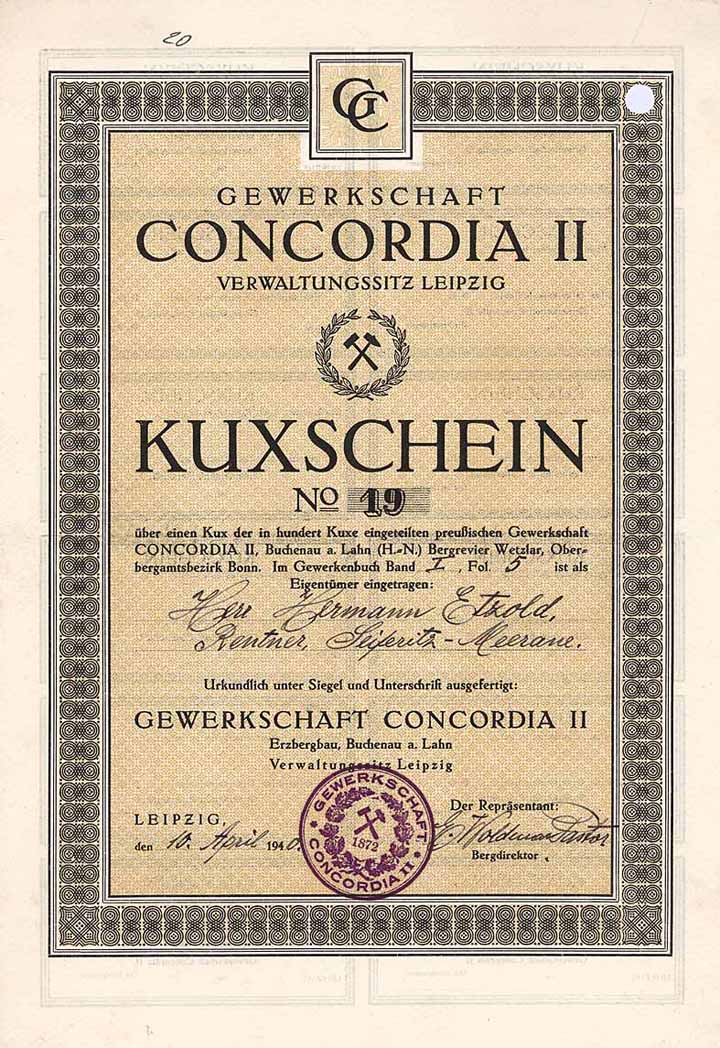 Gewerkschaft Concordia II Erzbergbau Buchenau a. Lahn