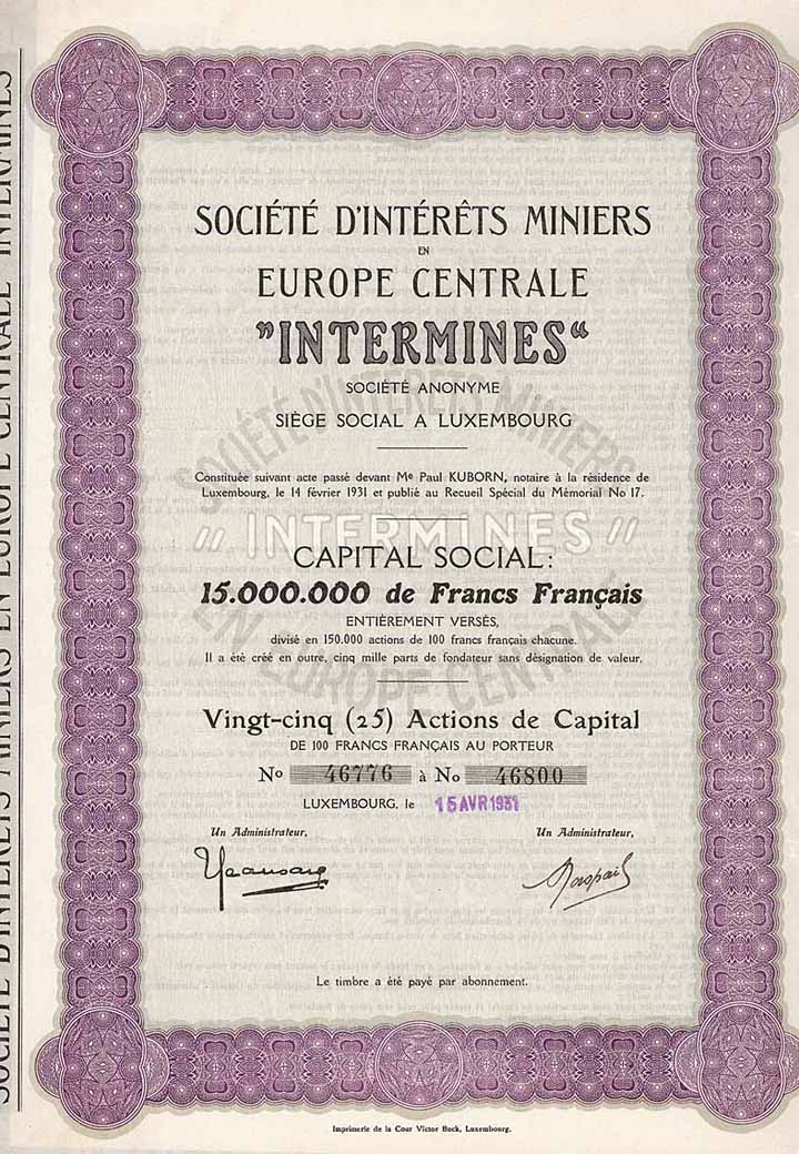 Soc. d’Interets Miniers en Europe Centrale “Intermines” S.A.