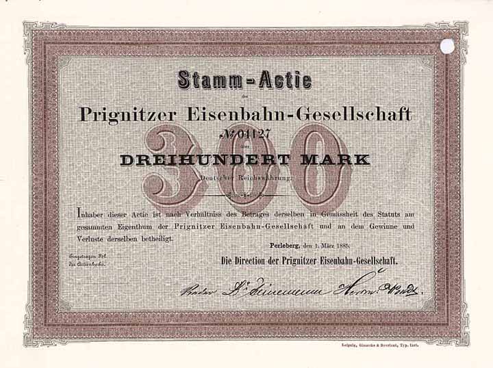 Prignitzer Eisenbahn-Gesellschaft (ohne RM-Umstellungsstempel)