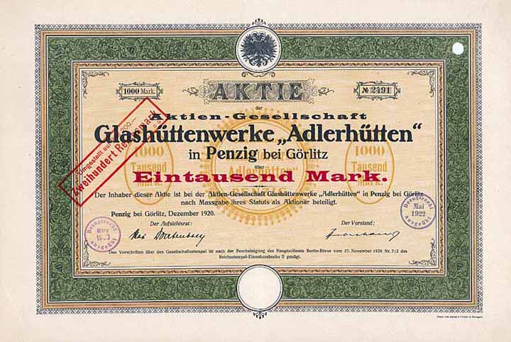 AG Glashüttenwerke "Adlerhütten"