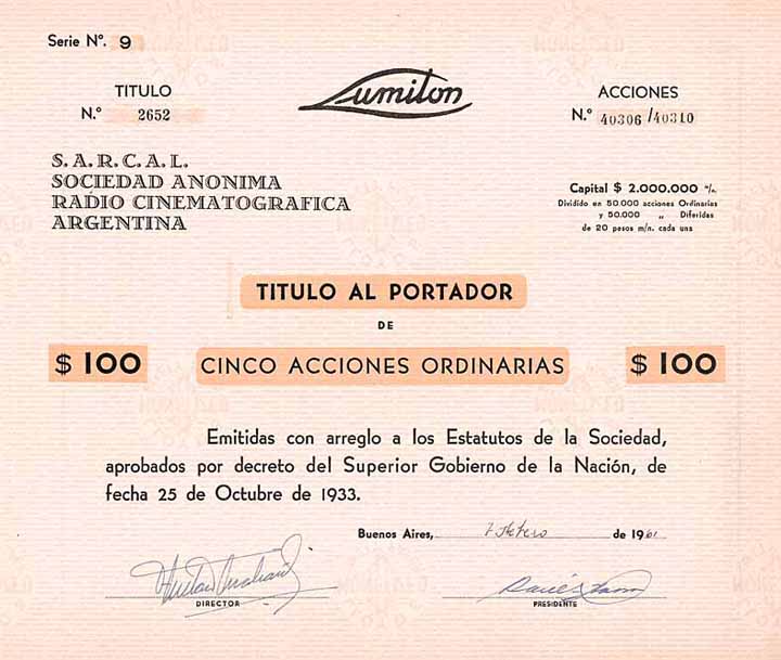 Lumilon S.A. Radio Cinematografica Argentina