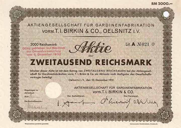 AG für Gardinenfabrikation vorm. T. I. Birkin & Co.