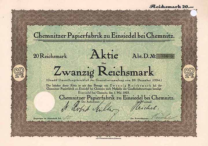 Chemnitzer Papierfabrik zu Einsiedel bei Chemnitz