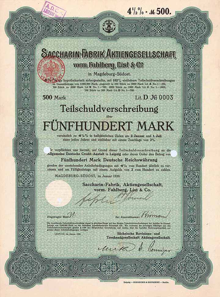 Saccharin-Fabrik AG vorm. Fahlberg, List & Co.