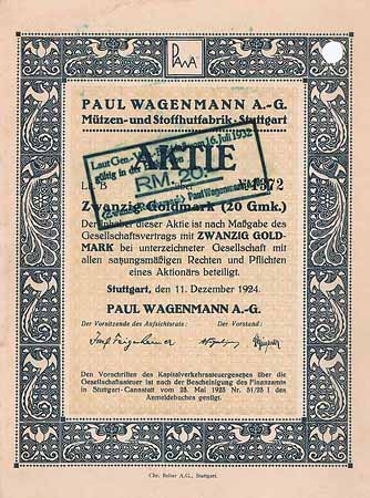 Paul Wagenmann AG Mützen- und Stoffhutfabrik