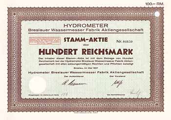 Hydrometer Breslauer Wassermesser Fabrik AG