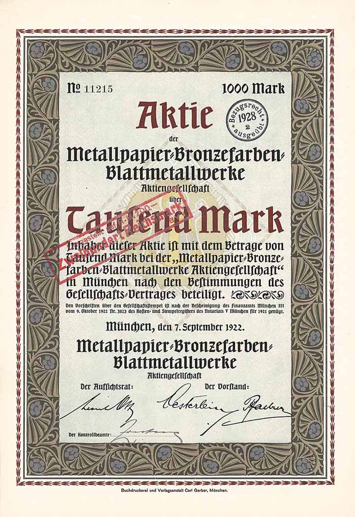 Metallpapier-Bronzefarben-Blattmetallwerke AG