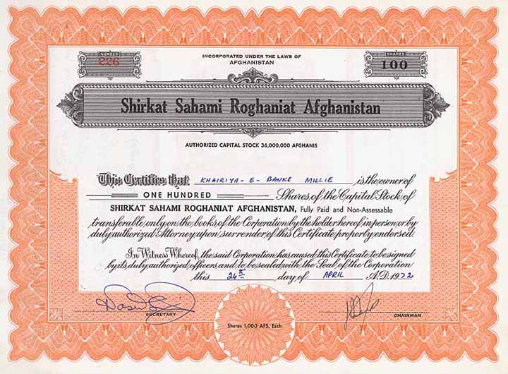 Shirkat Sahami Roghaniat Afghanistan