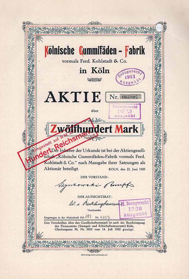 Kölnische Gummifäden-Fabrik vorm. Ferd. Kohlstadt & Co.