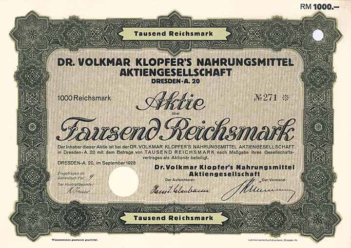 Dr. Volkmar Klopfer's Nahrungsmittel AG