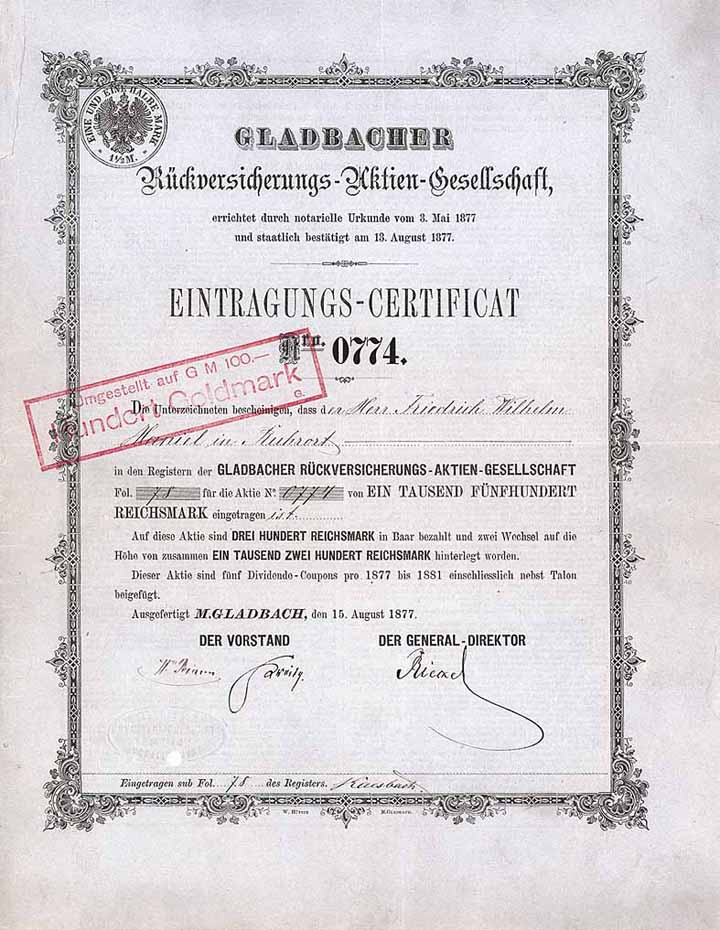 Gladbacher Rückvers.-AG (blaugr. Papier, ohne Stempel)