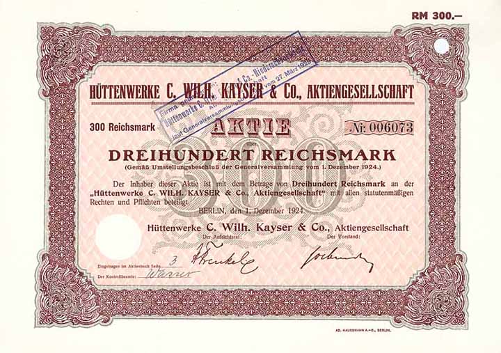 Hüttenwerke C. Wilh. Kayser & Co. AG