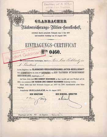 Gladbacher Rückvers.-AG (weißes Papier, Stempel 1920)
